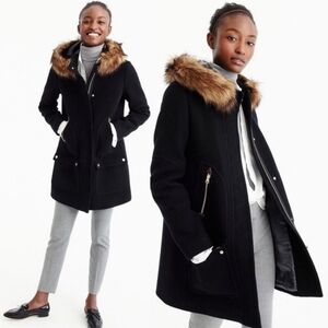 J.Crew Chateau Parka Italian‎ Stadium Cloth Wool Coat Black Sz 2